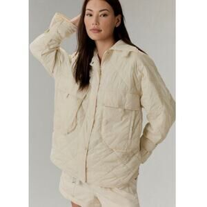 Anthropologie Lightweight Waterproof Quilted Shirt Jacket EUC XXS Cream